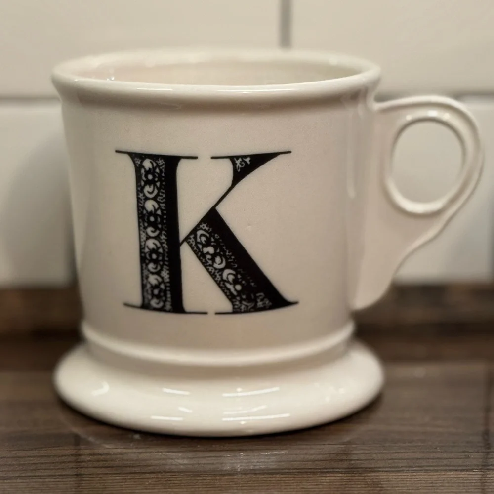 Anthropologie Black and White K Coffee Mug - Picture 1 of 9